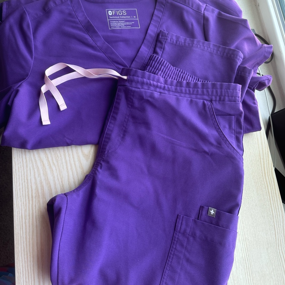 Figs dark purple top and yola pants